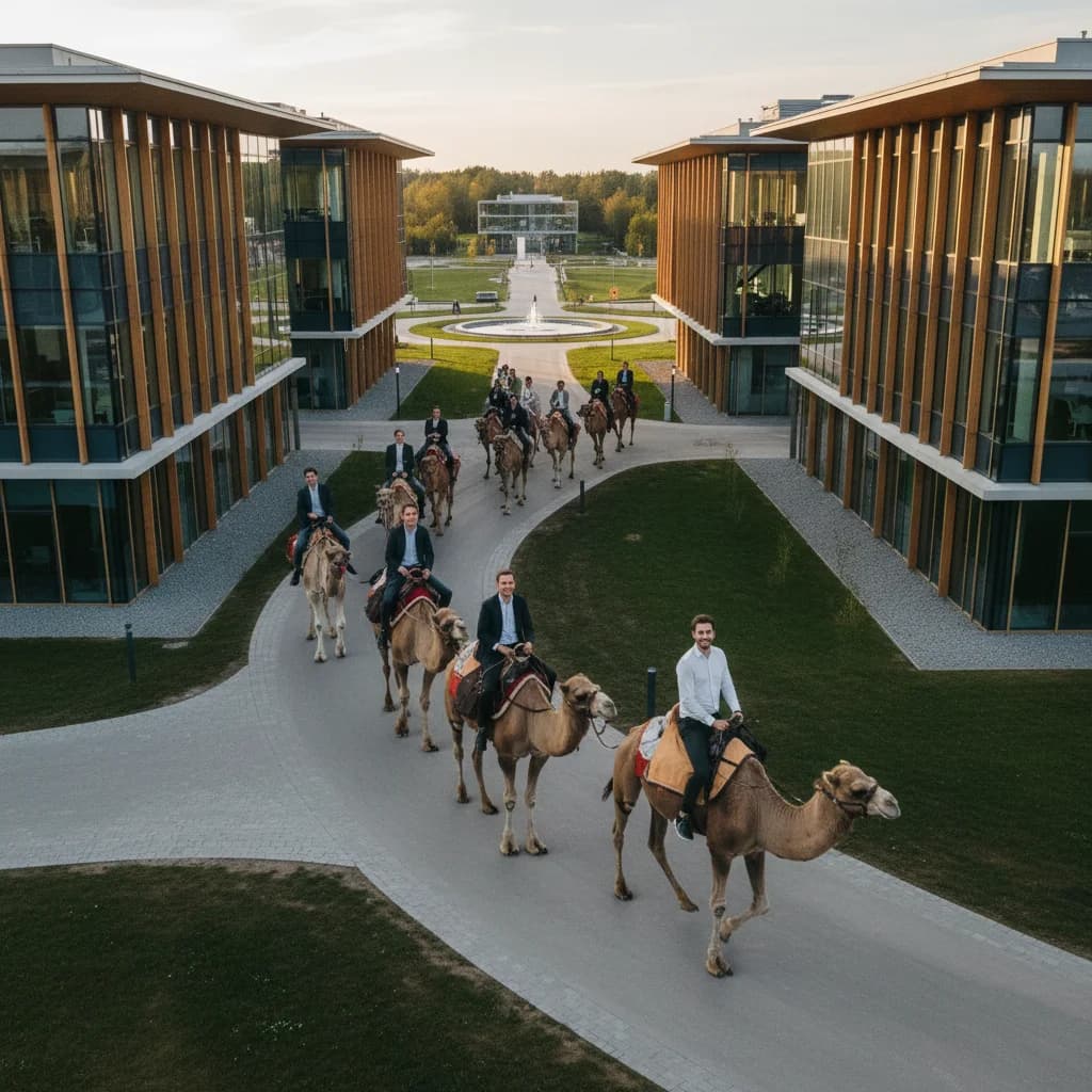 Google office in Belarus with employees riding camels