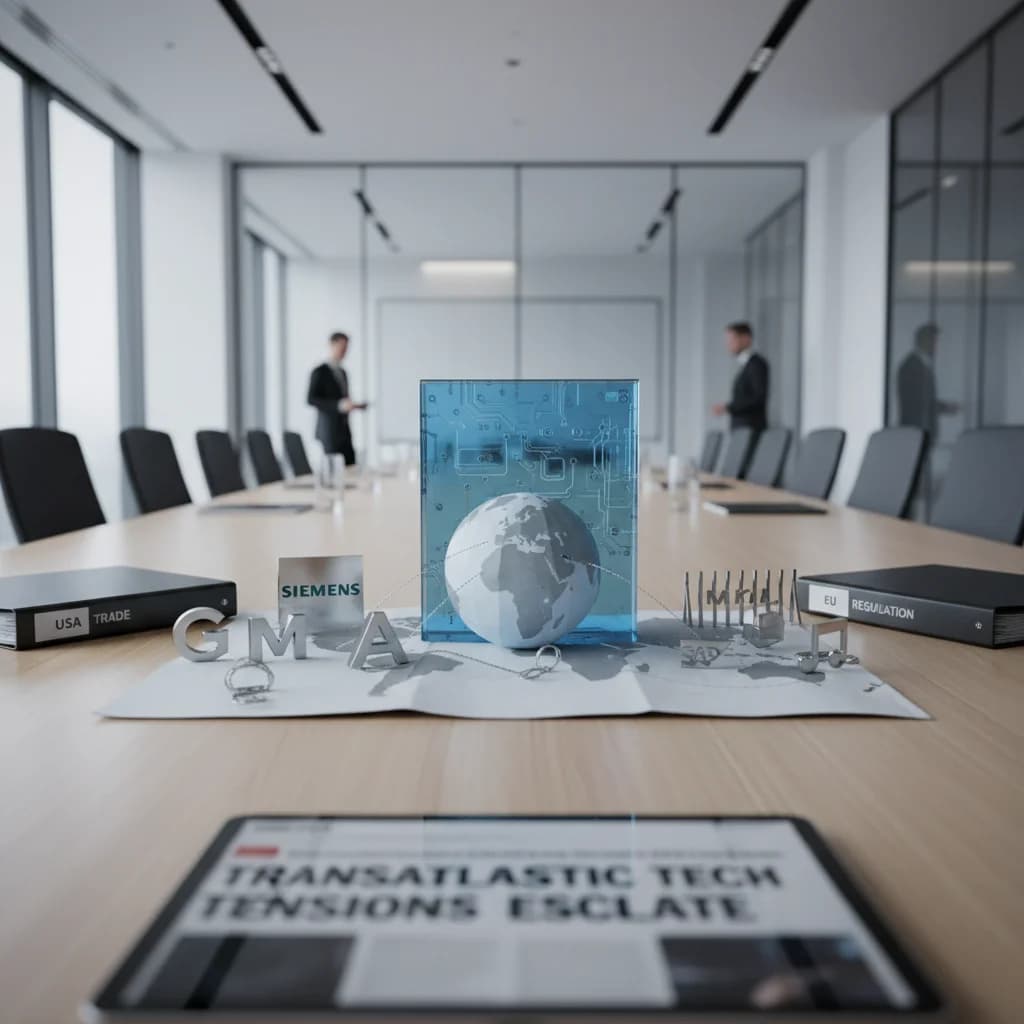 Flags of the United States and European Union representing tech trade tensions