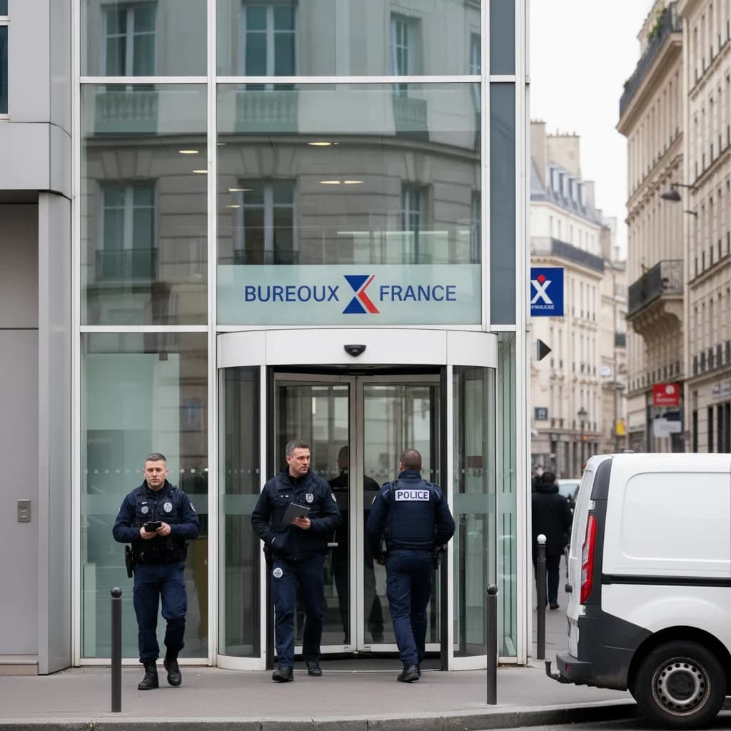 Exterior of an office building associated with X in France during a prosecutor-led search