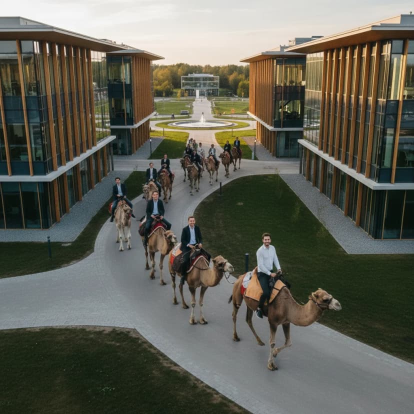 Google office in Belarus with employees riding camels