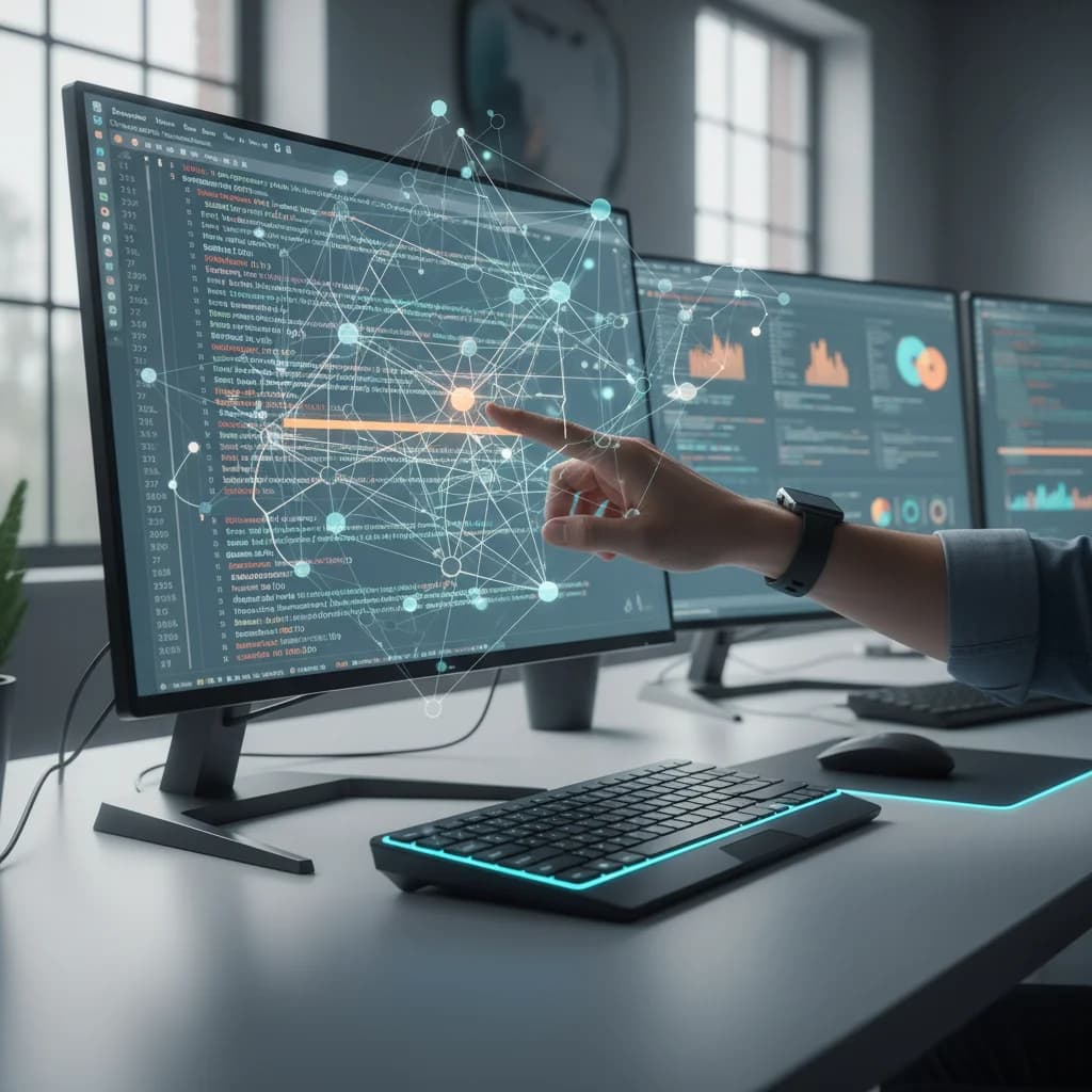 Illustration of an AI assistant reviewing source code for security issues